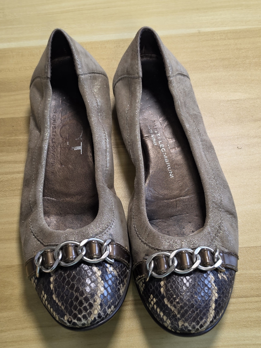 AGL Attilio Giusti Leombruni Ballet Flats with Snakeskin Cap Toe